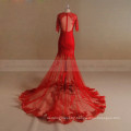 Short Sleeve Mermaid See Through Suzhou Wedding Dress Red